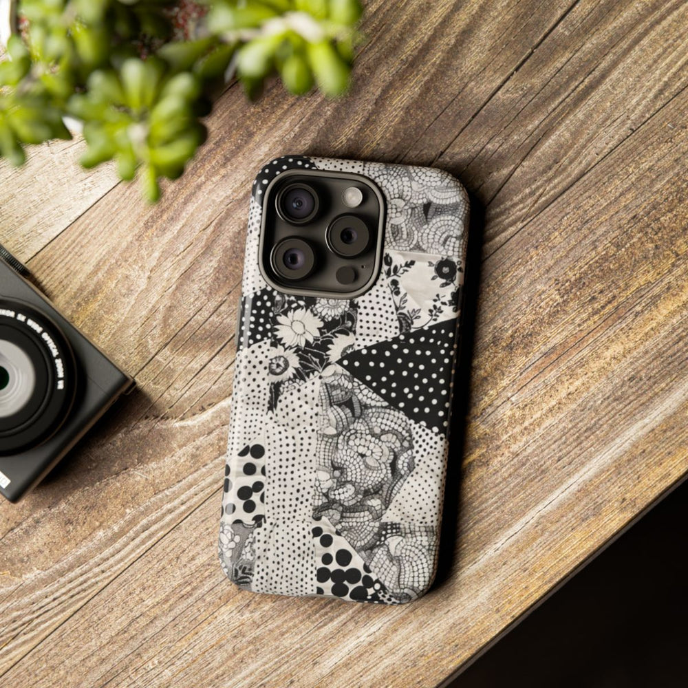 Zwart-Wit Patchwork met Bloemen en Stippen