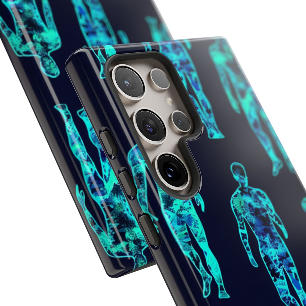 Blauw-Groene Neon Mensfiguren Patroon