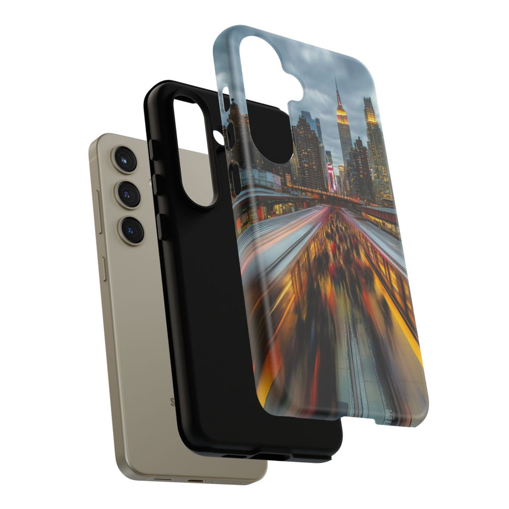 Vervaagd Metroperron met Stedelijke Skyline