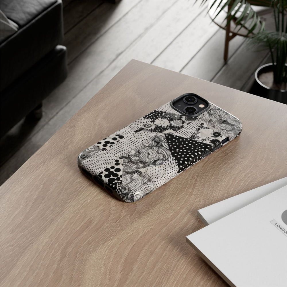 Zwart-Wit Patchwork met Bloemen en Stippen