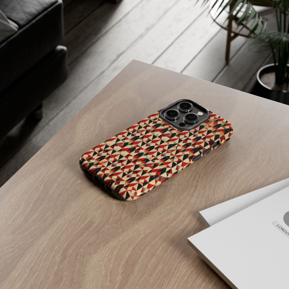 Geometrisch Abstract Patroon in Rood en Zwart