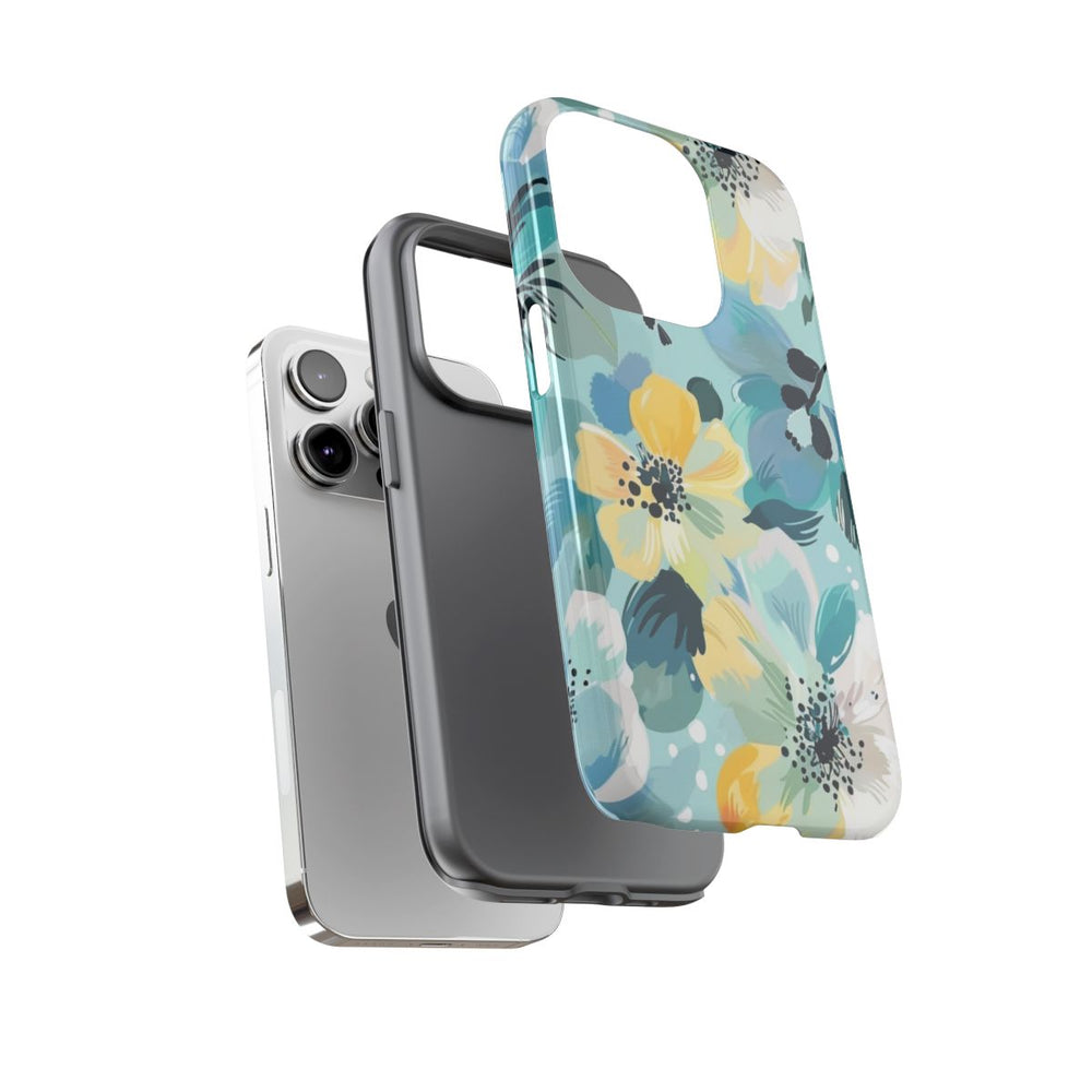 Turquoise Bloemenpatroon met Stippen