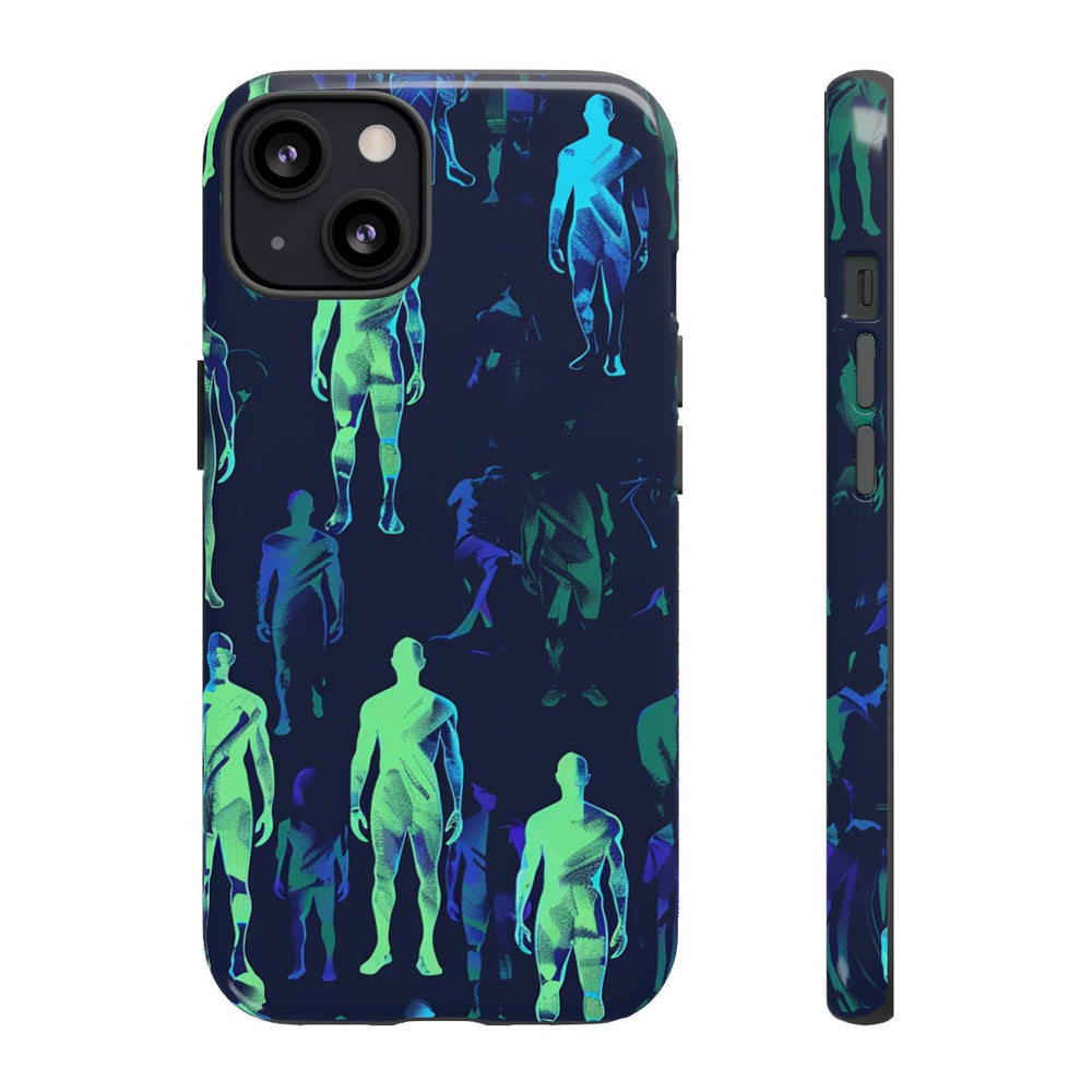 Blauw-Groene Neon Figurenpatroon