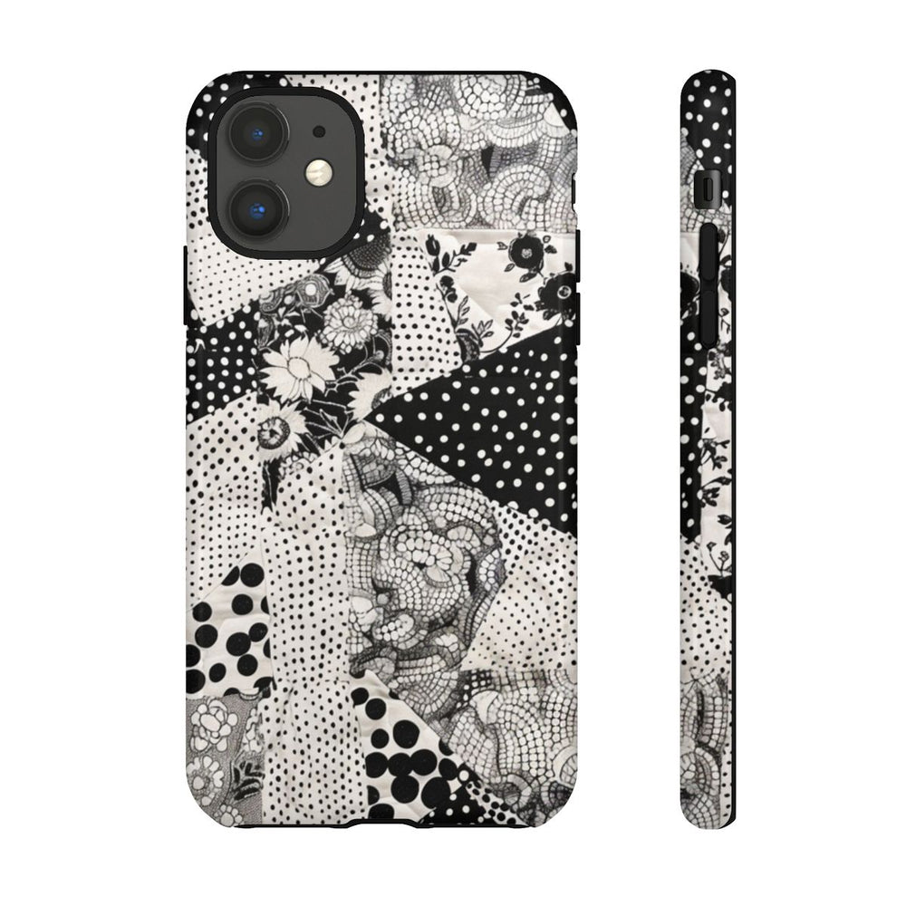 Zwart-Wit Patchwork met Bloemen en Stippen