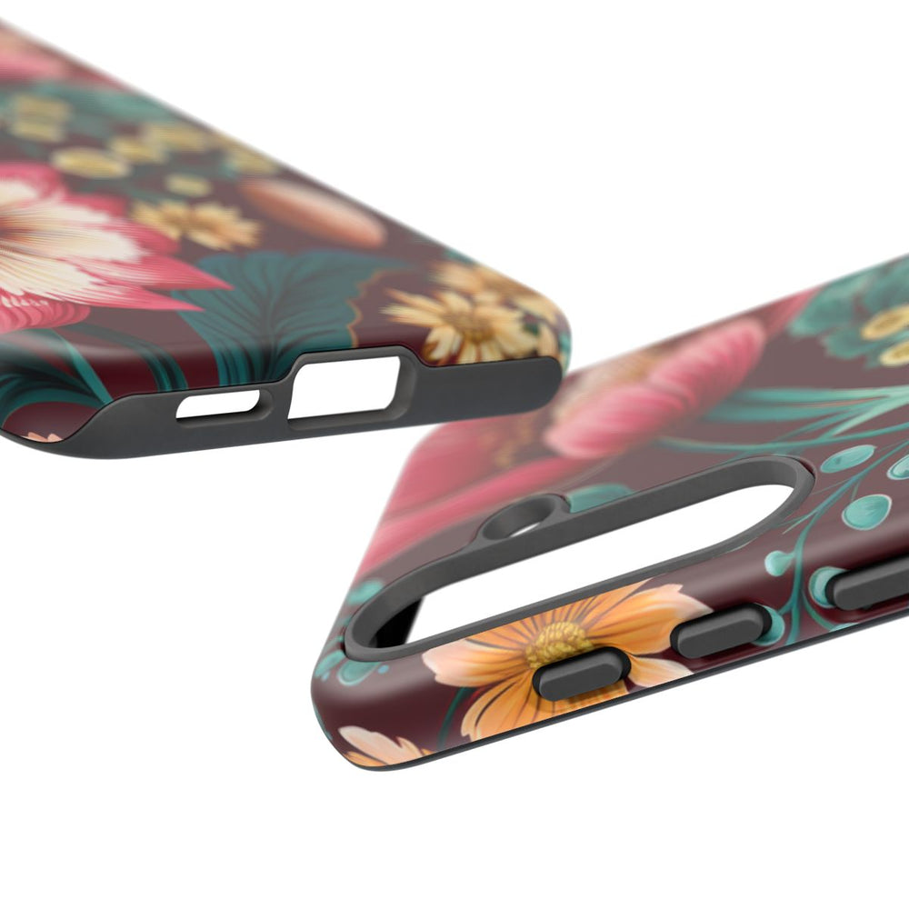 Botanisch Bloemenpatroon in Amber en Teal