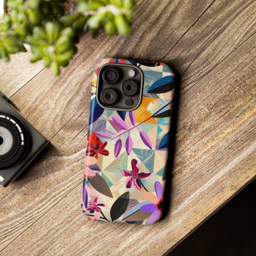Kleurrijk Bloemenmotief met Geometrisch Patroon