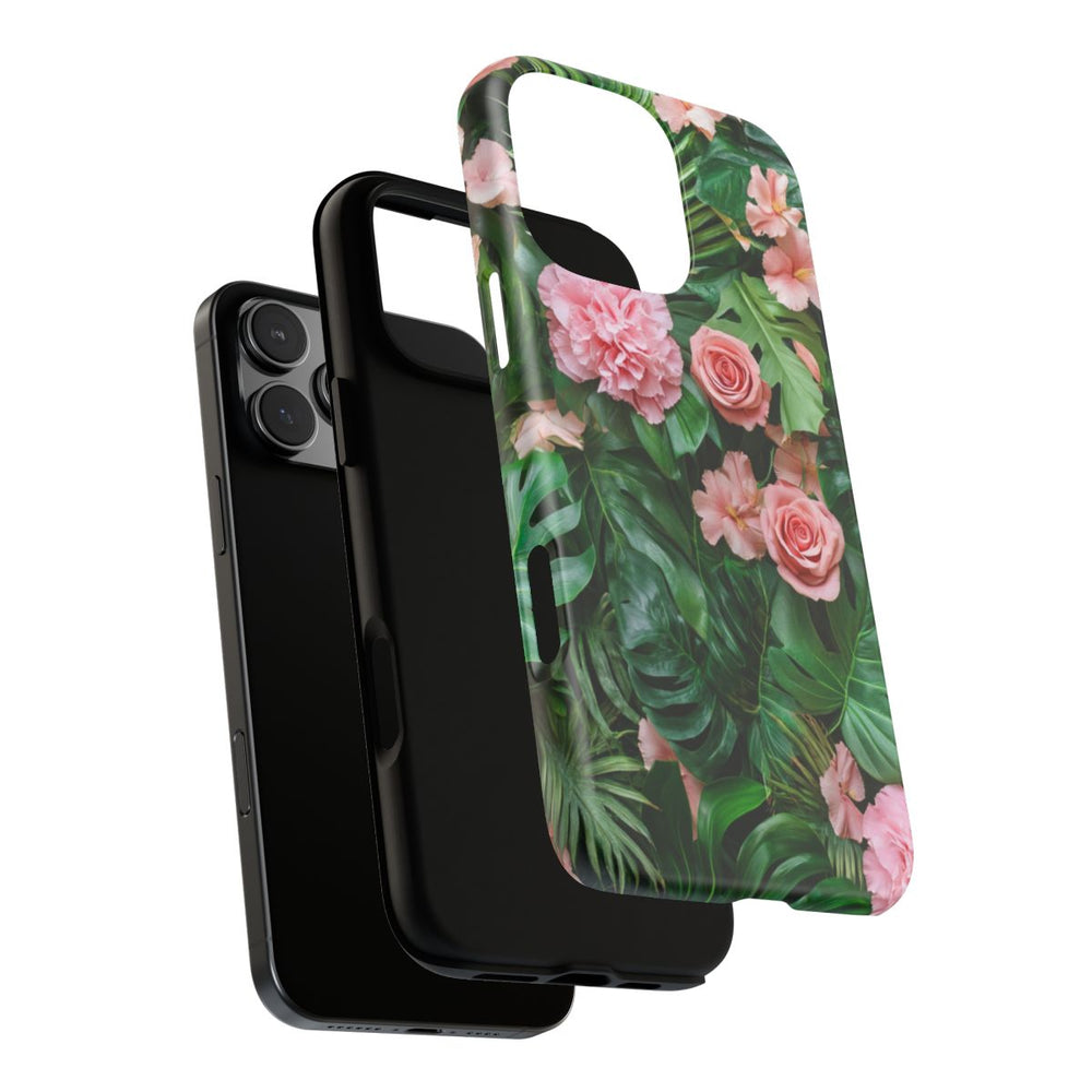Roze Rozen en Tropische Bladeren Patroon