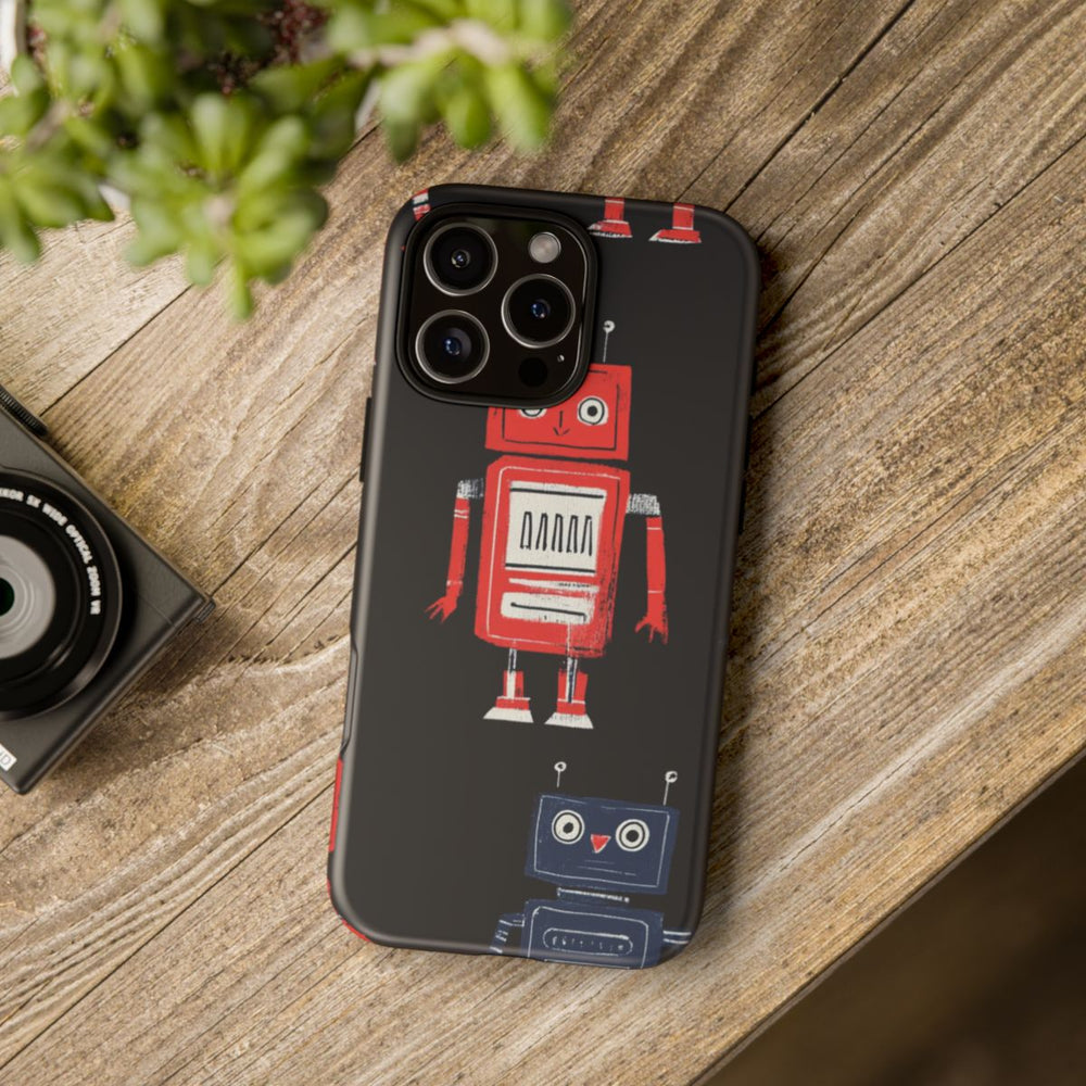 Retro Robotpatroon in Rood en Blauw