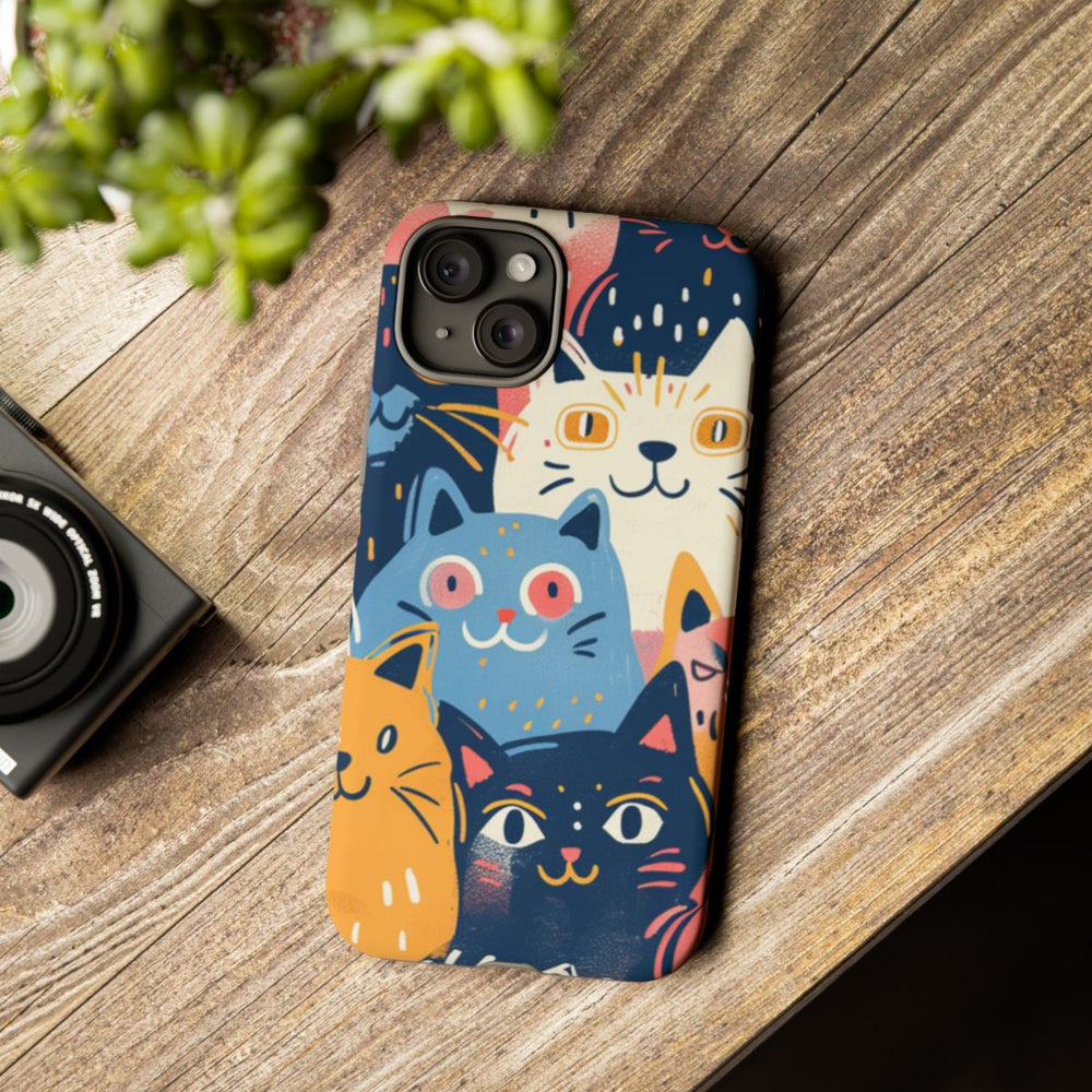 Vrolijk Kattenpatroon in Kleurrijke Illustratie