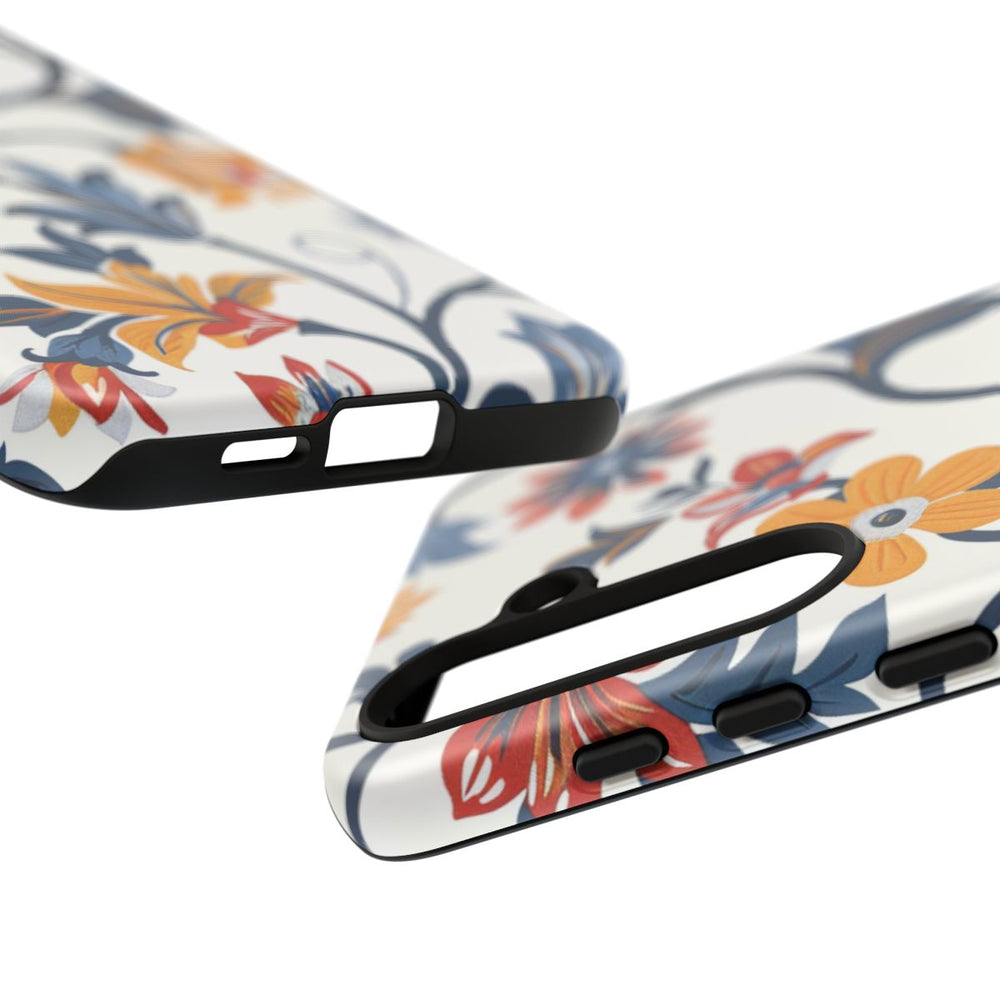Retro Bloemenpatroon in Blauw, Rood en Geel
