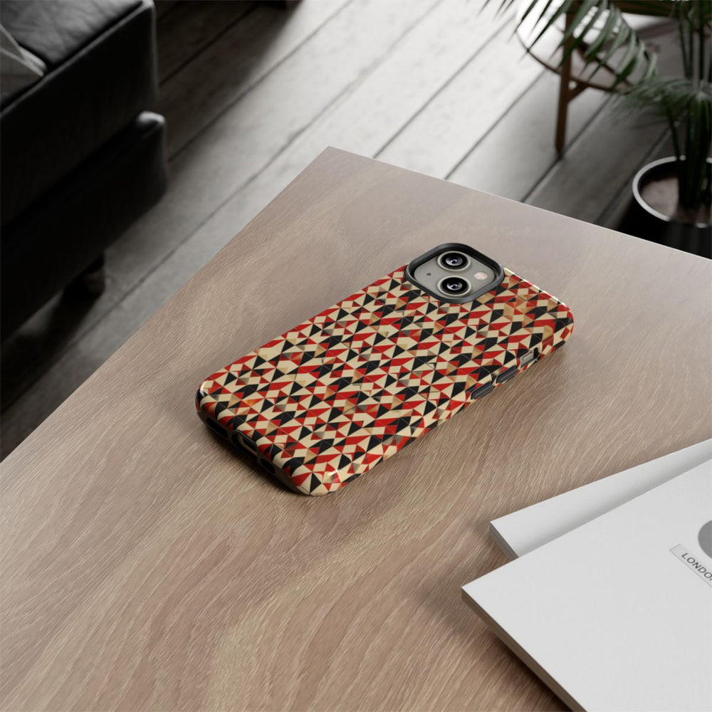 Geometrisch Abstract Patroon in Rood en Zwart
