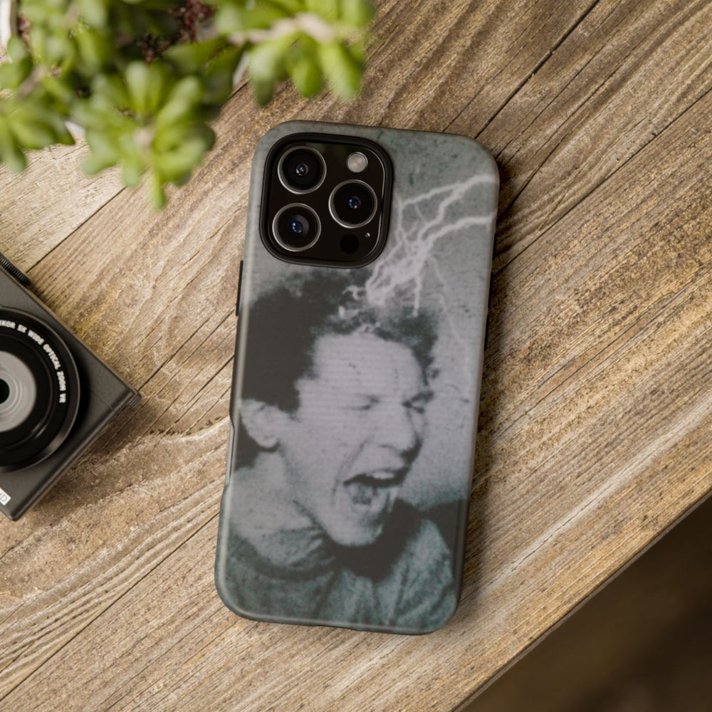 Zwart-Wit Portret met Bliksemeffect en Vintage Look