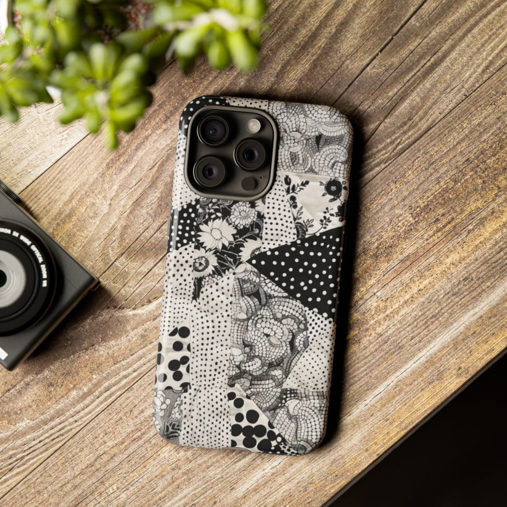Zwart-Wit Patchwork met Bloemen en Stippen
