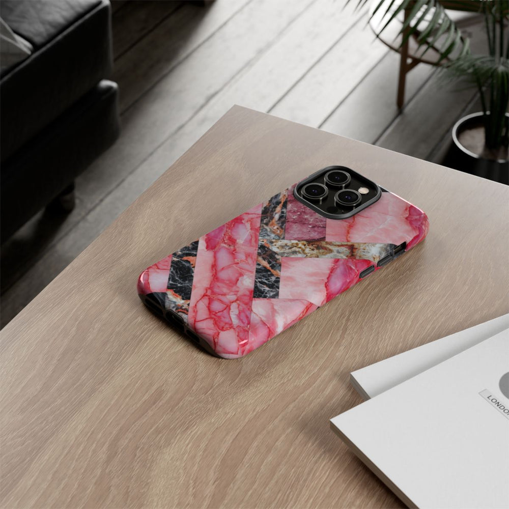 Roze en Zwart Geometrisch Marmerpatroon