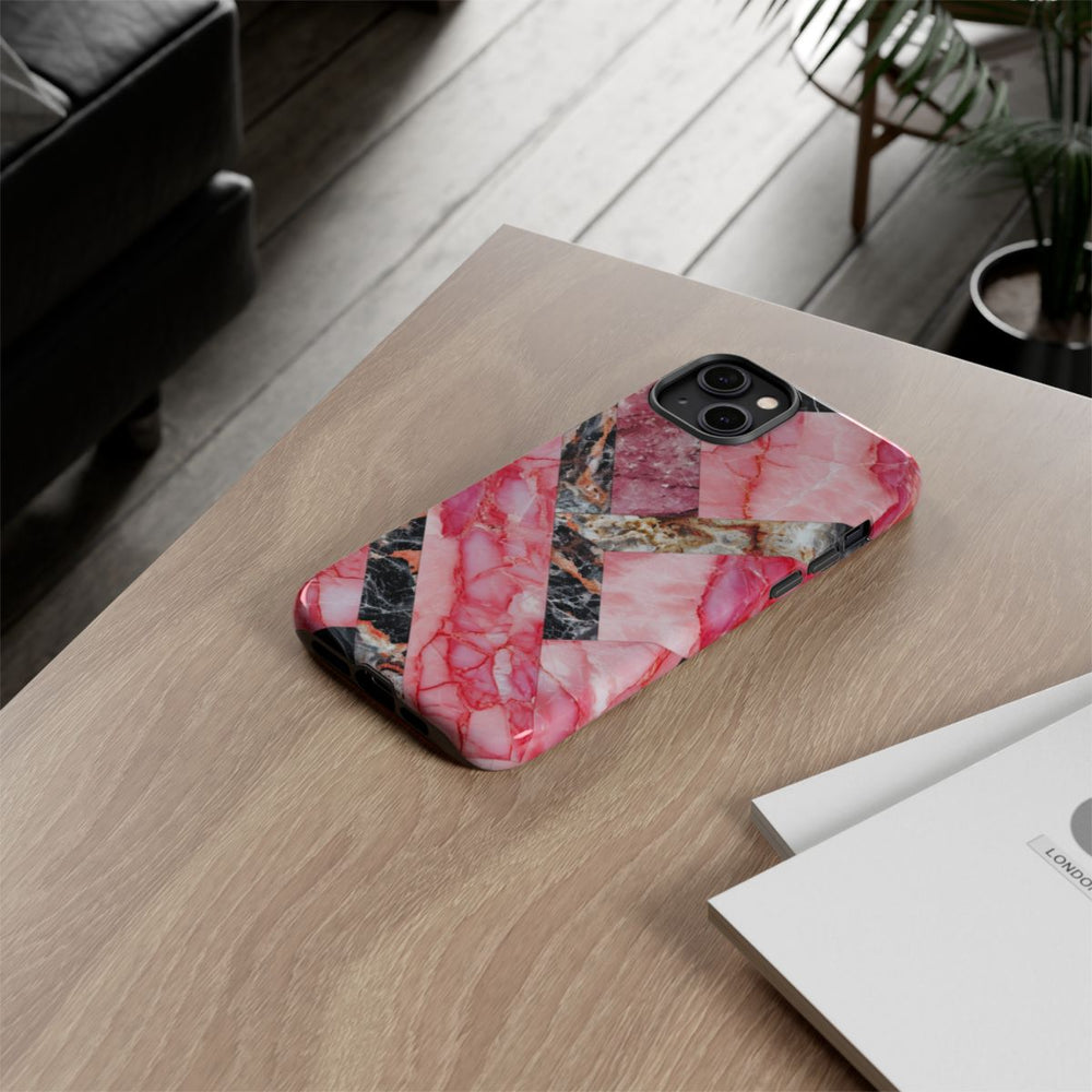 Roze en Zwart Geometrisch Marmerpatroon