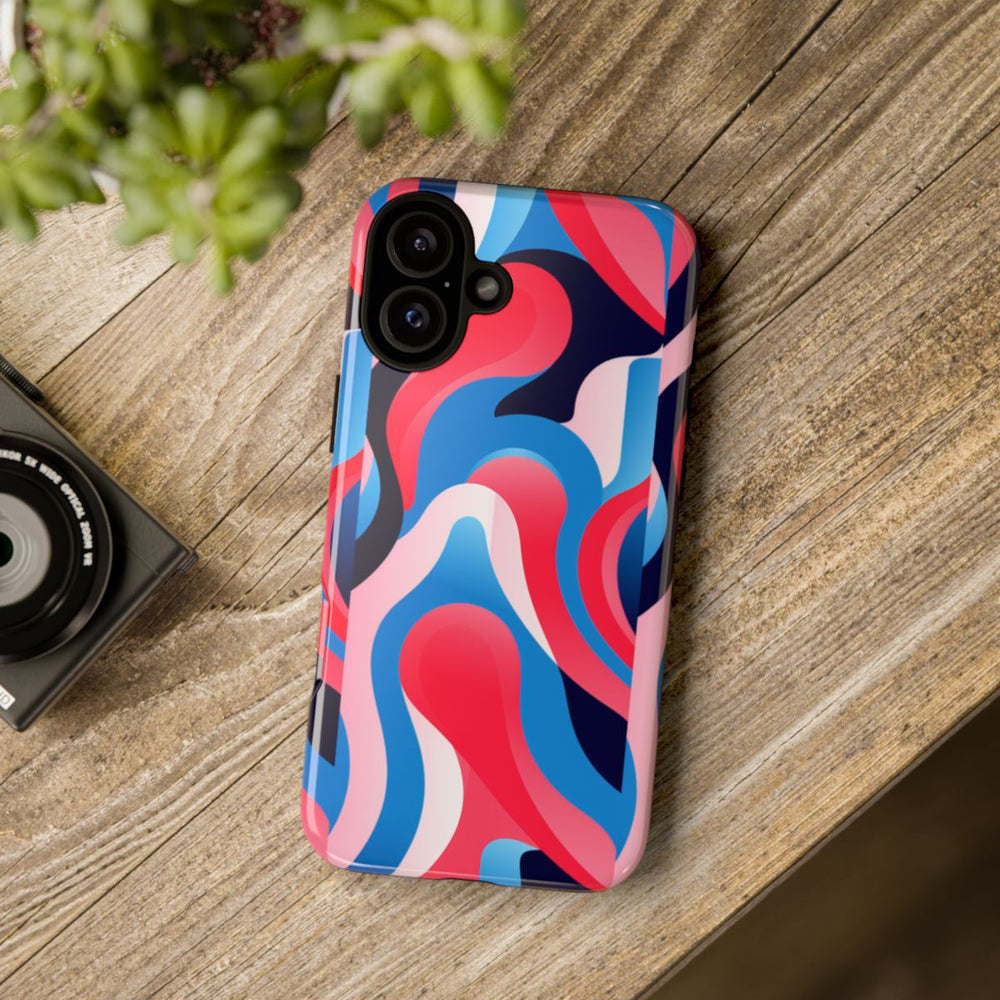 Blauw-Rood Abstract Golvend Patroon