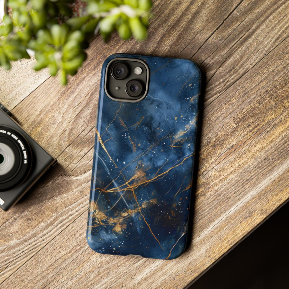 Blauw Marmerpatroon met Gouden Adering