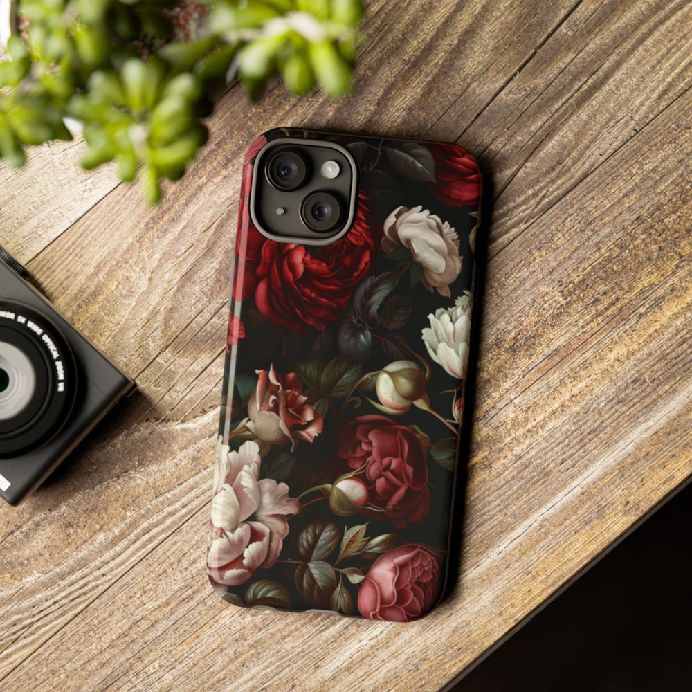 Donkere Bloemenprint met Rozen en Pioenen