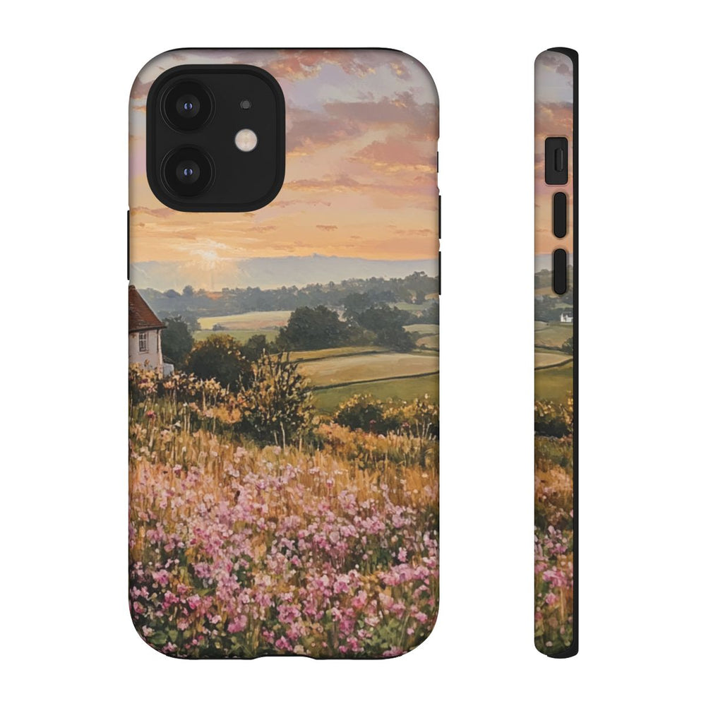 Landelijk Ochtendlandschap met Huisje en Bloemen
