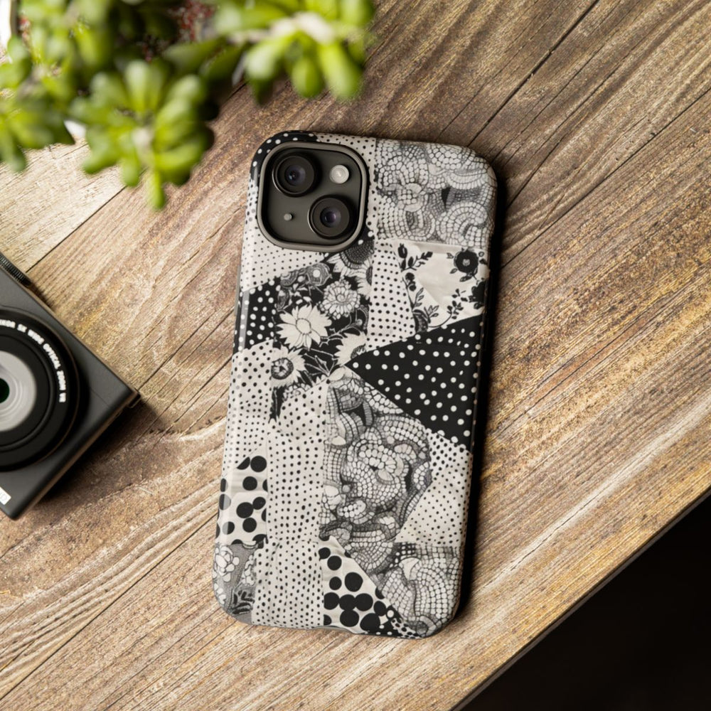 Zwart-Wit Patchwork met Bloemen en Stippen