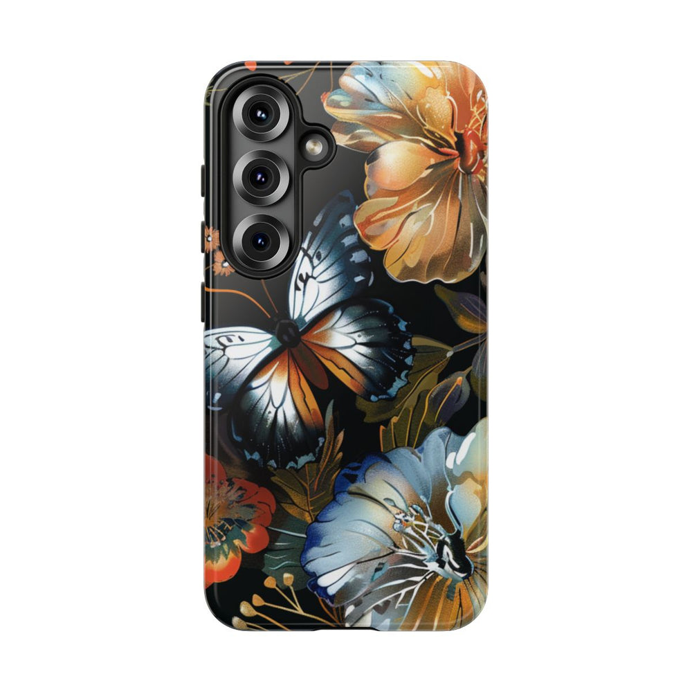 Vlinders en Bloemenpatroon op Zwart