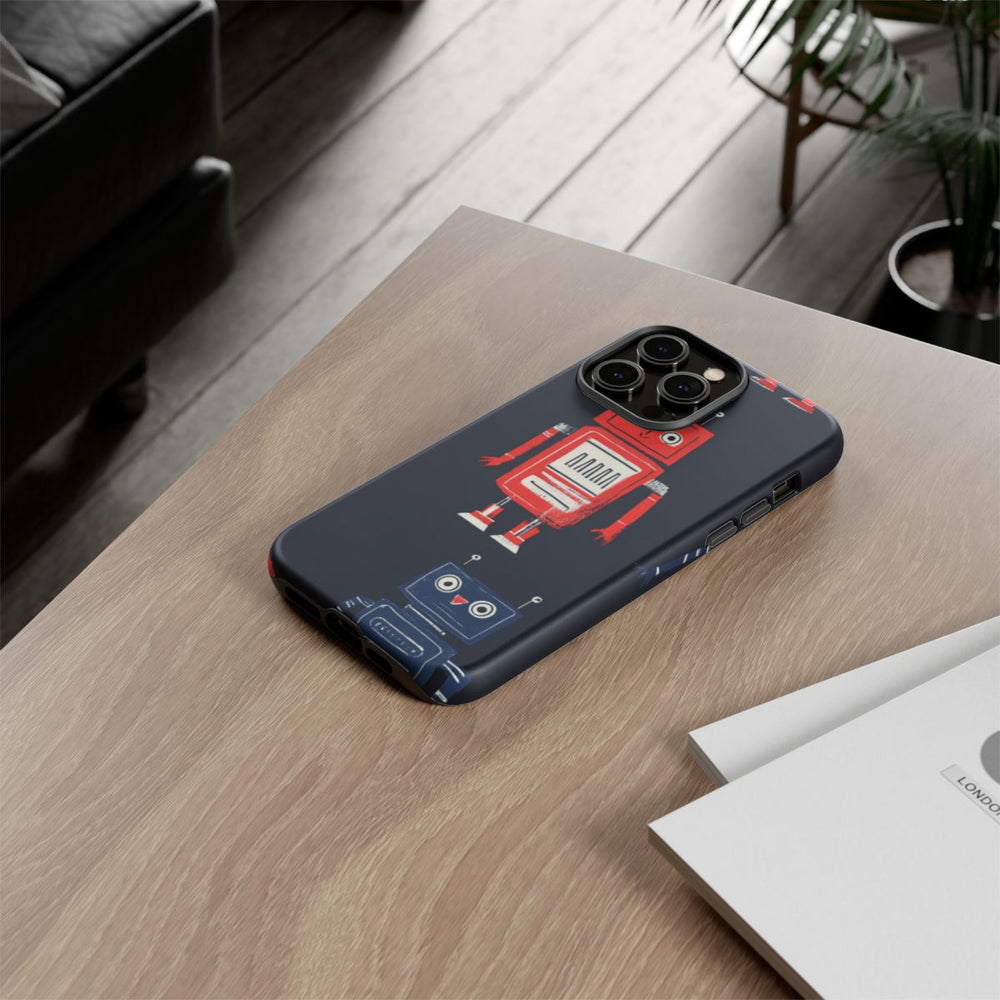 Retro Robotpatroon in Rood en Blauw