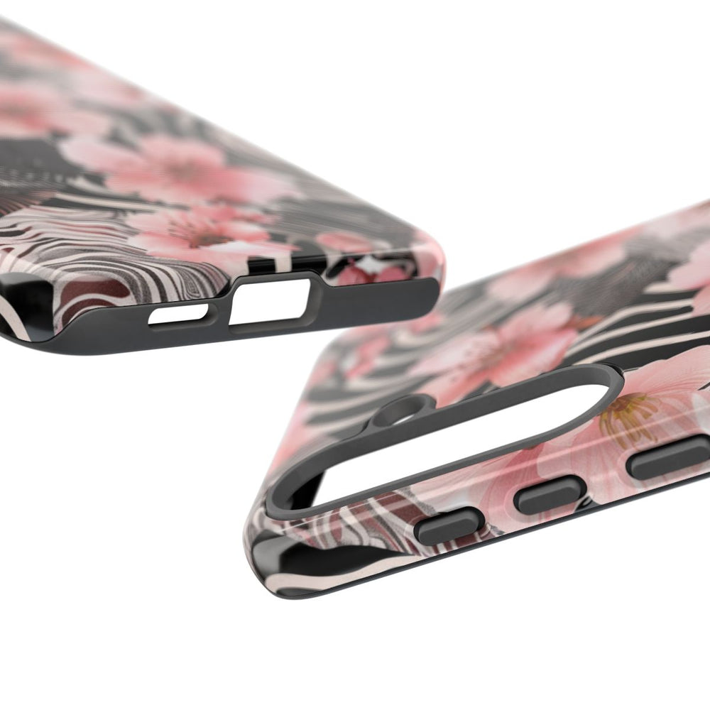Roze Kersenbloesems met Zwart-Wit Abstract Patroon