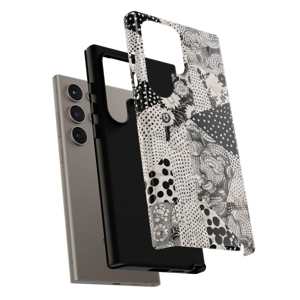 Zwart-Wit Patchwork met Bloemen en Stippen