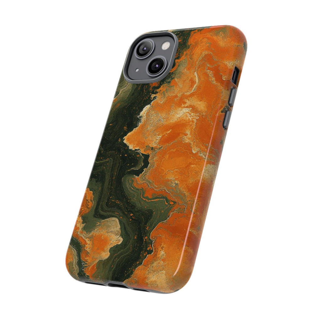 Abstract Patroon in Gebrand Oranje en Olijfgroen
