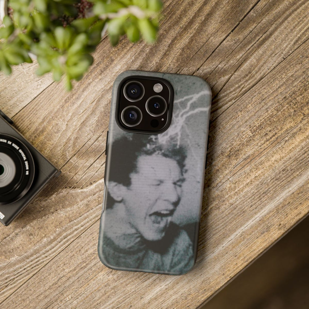 Zwart-Wit Portret met Bliksemeffect en Vintage Look
