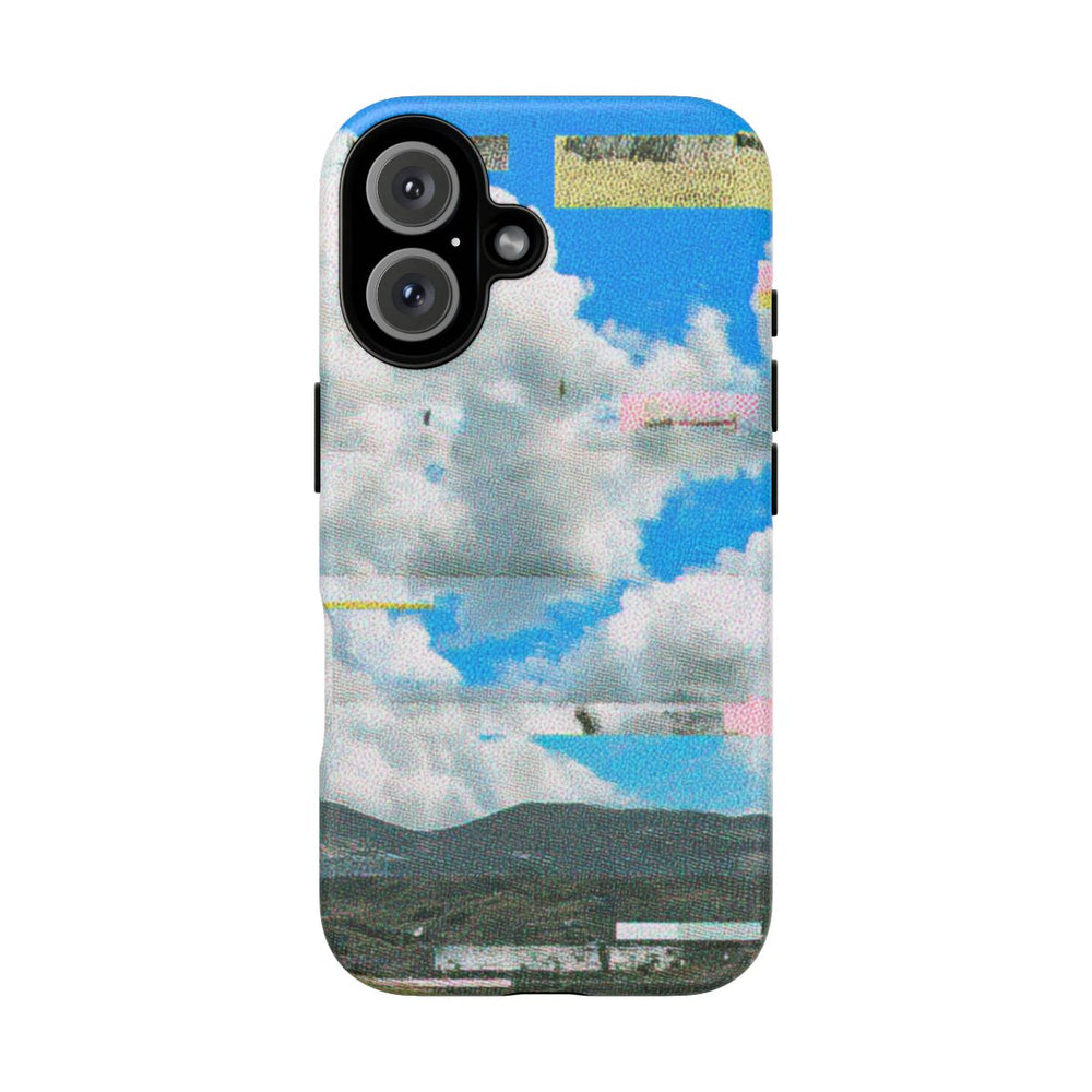 Glitch Effect Wolkenlucht met Bergen