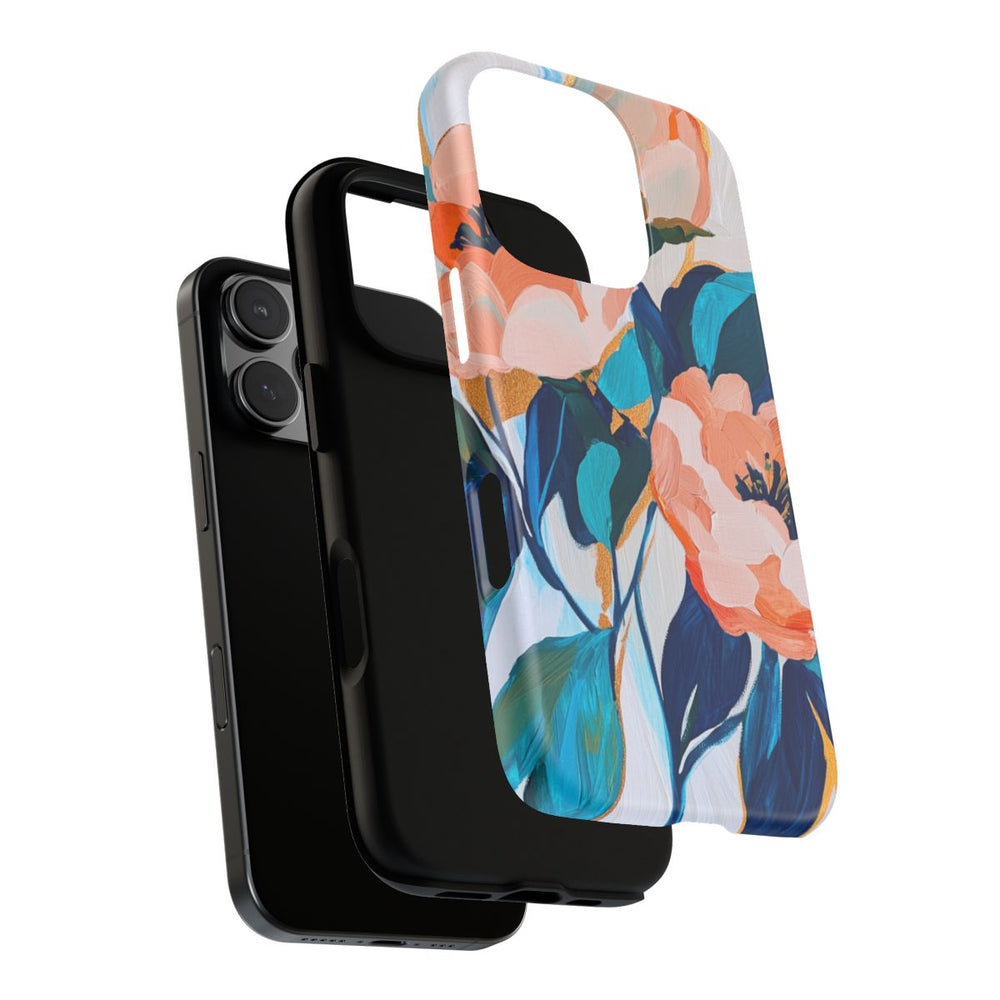 Abstracte Perzikbloemen met Blauwe Bladeren