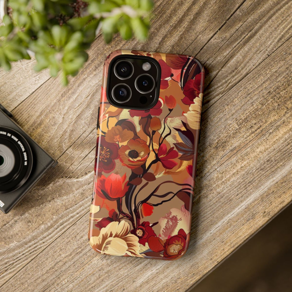 Warm Bloemenpatroon met Bourgondische en Oranje Kleuren