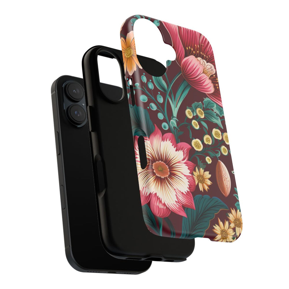 Botanisch Bloemenpatroon in Amber en Teal