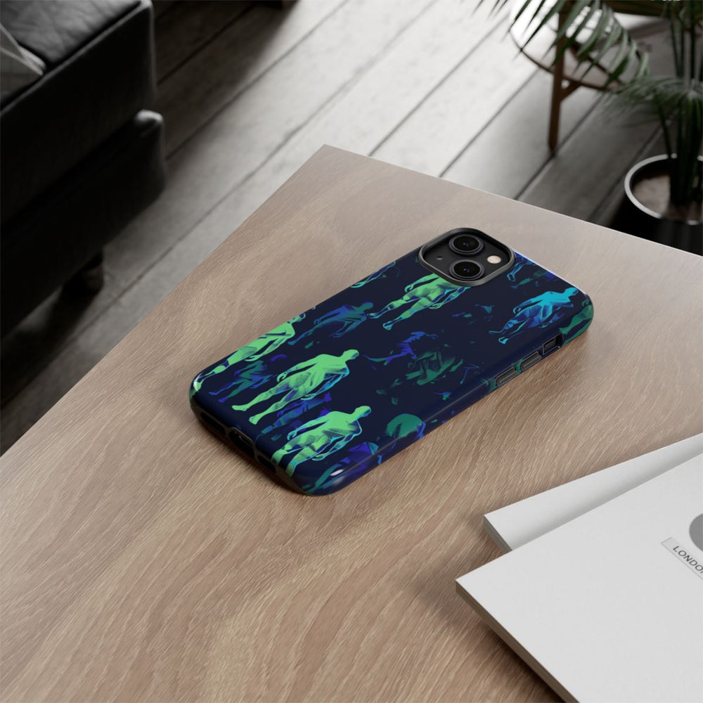 Blauw-Groene Neon Figurenpatroon