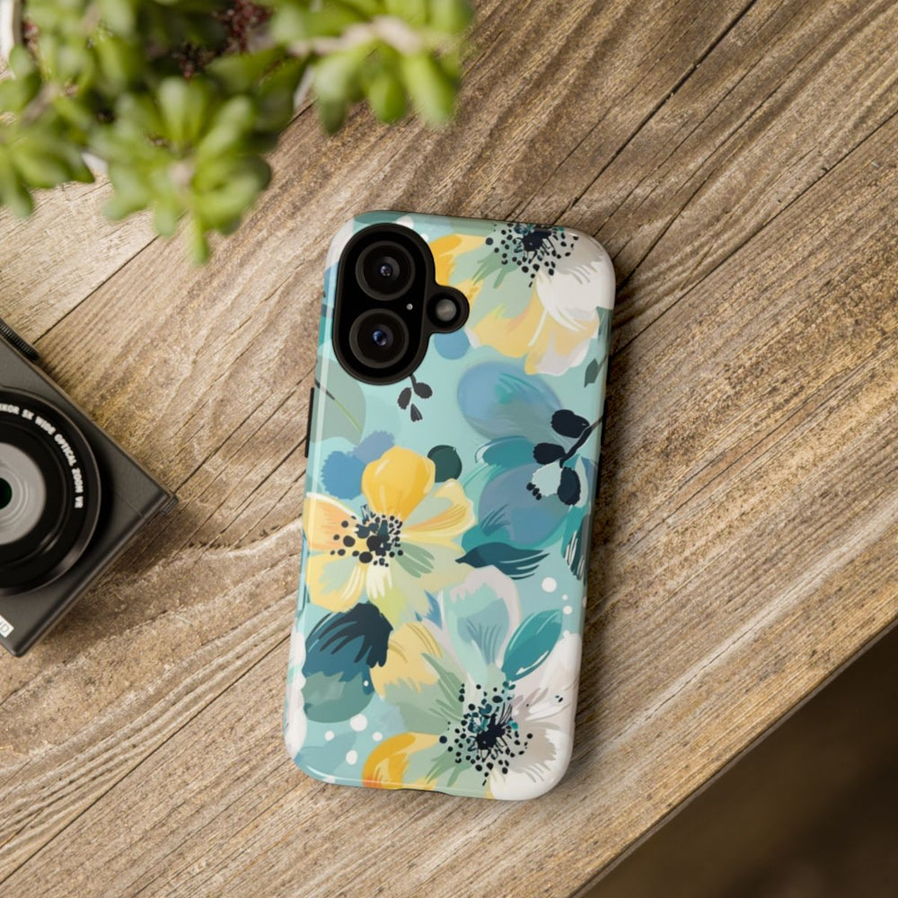 Turquoise Bloemenpatroon met Stippen