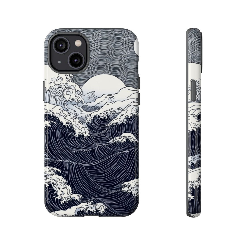 Monochrome Oceaangolven met Maan