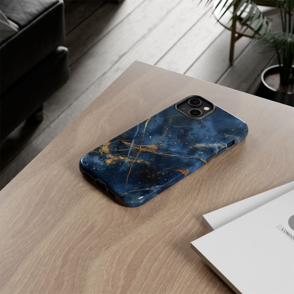 Blauw Marmerpatroon met Gouden Adering