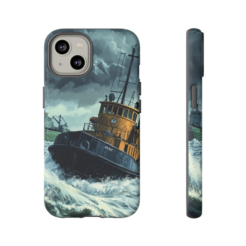 Sleepboot Sleept Vrachtschip in Woeste Zee