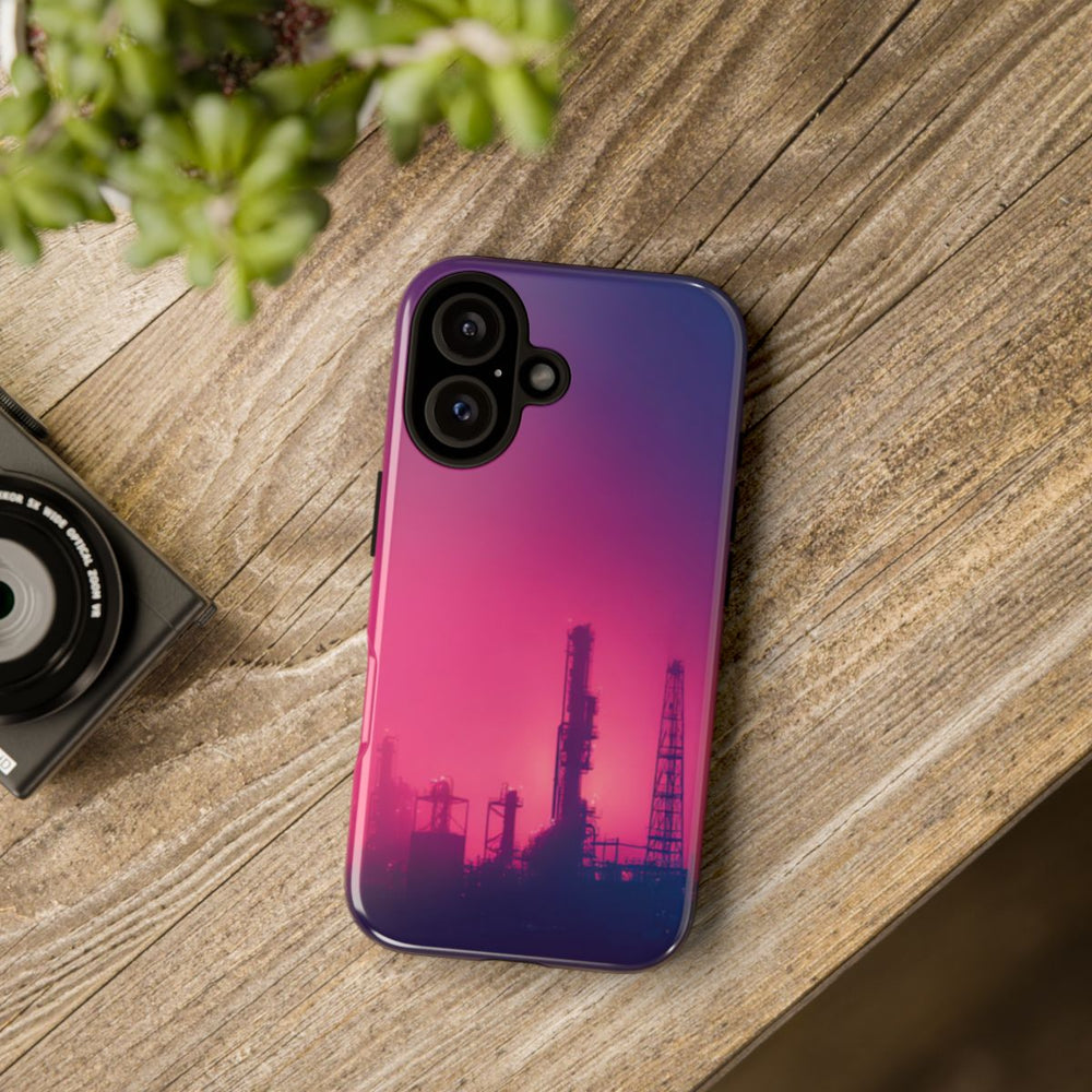 Industrieel Silhouet met Neon Gloed
