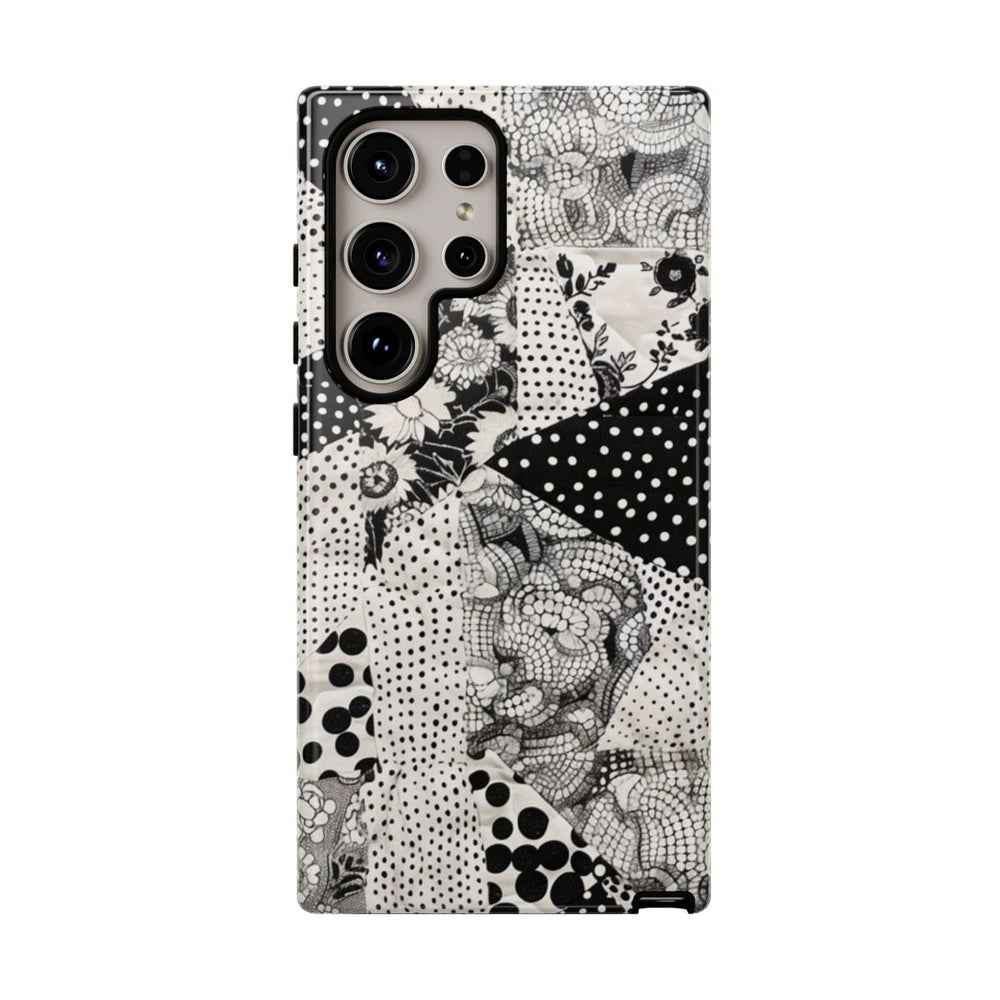 Zwart-Wit Patchwork met Bloemen en Stippen
