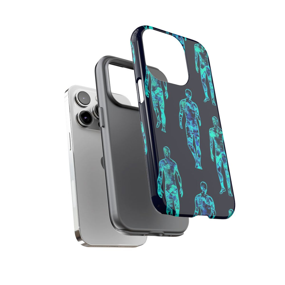 Blauw-Groene Neon Mensfiguren Patroon