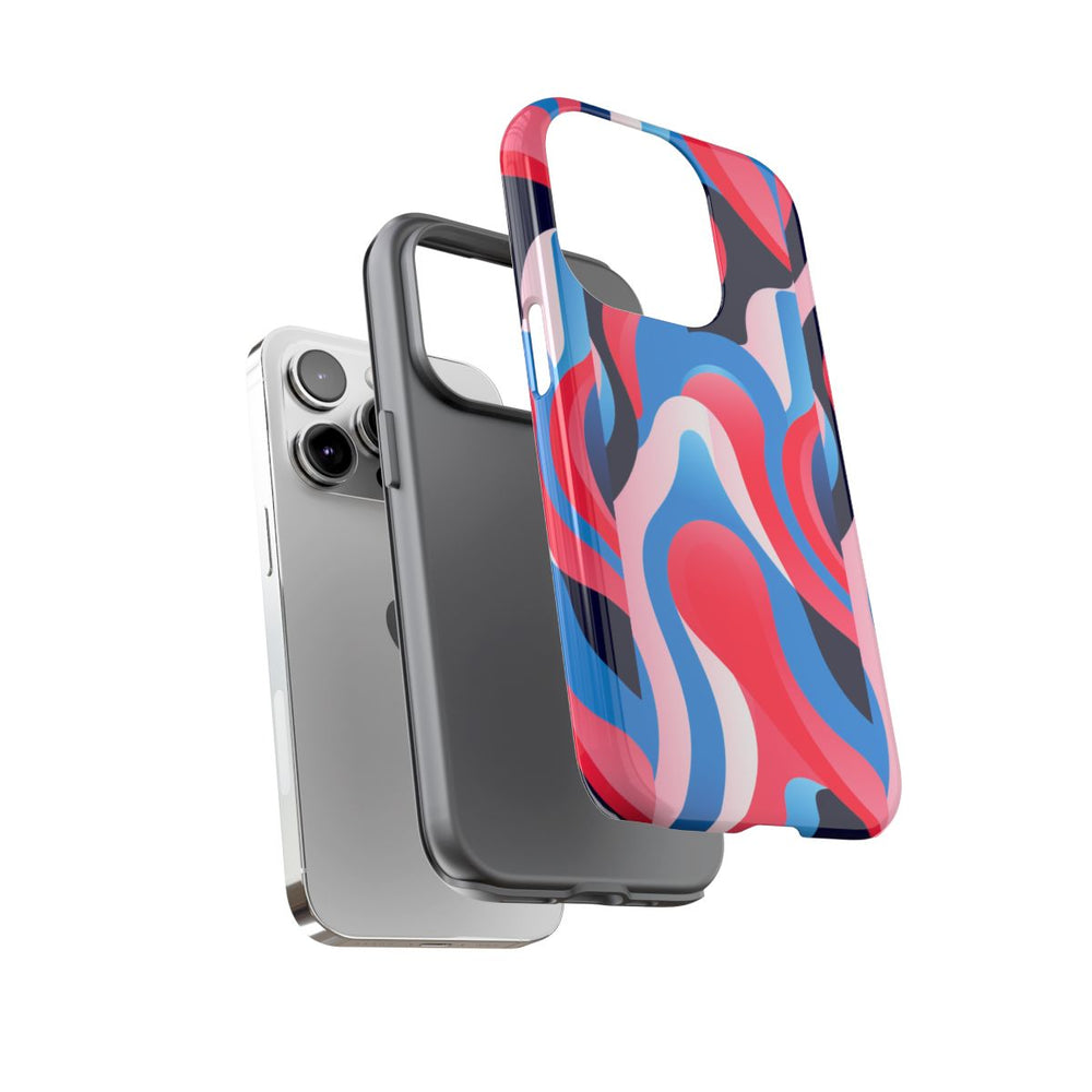 Blauw-Rood Abstract Golvend Patroon