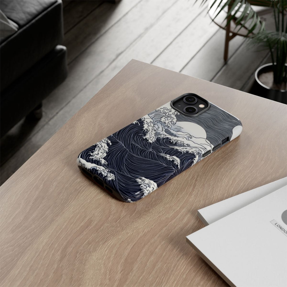Monochrome Oceaangolven met Maan