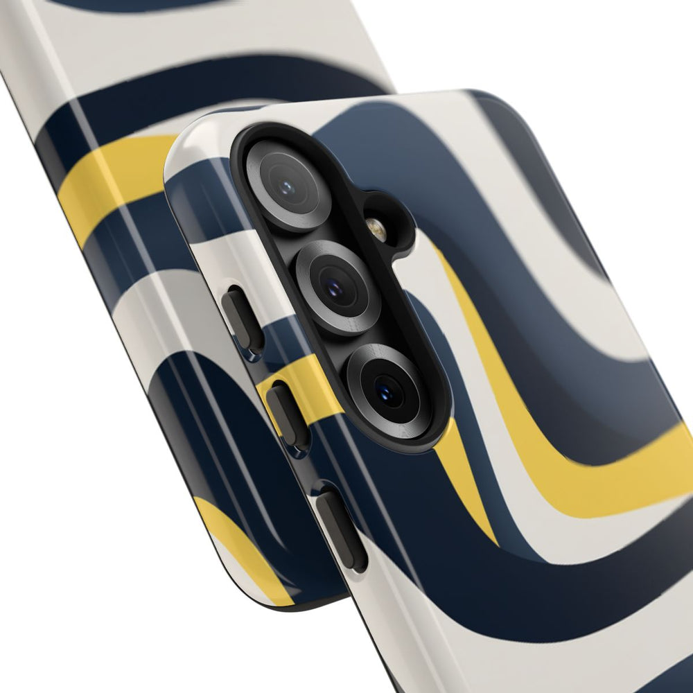 Abstracte Golvende Lijnen in Donkerblauw en Geel