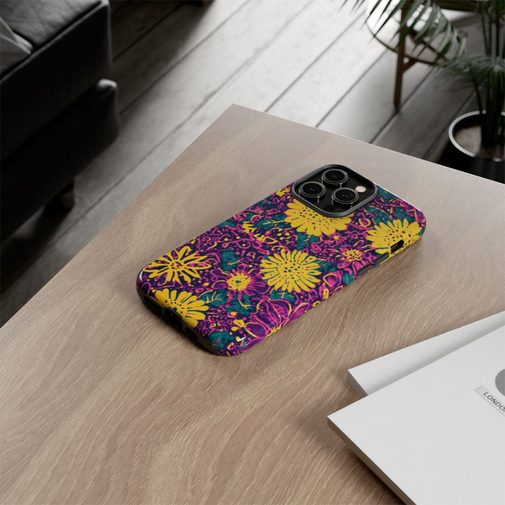Gele en Paarse Bloemenprint