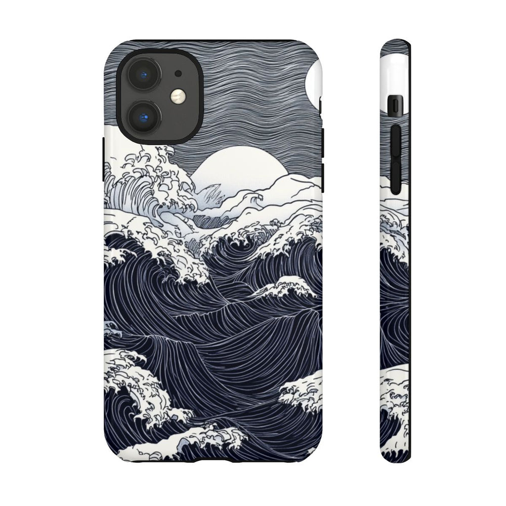 Monochrome Oceaangolven met Maan