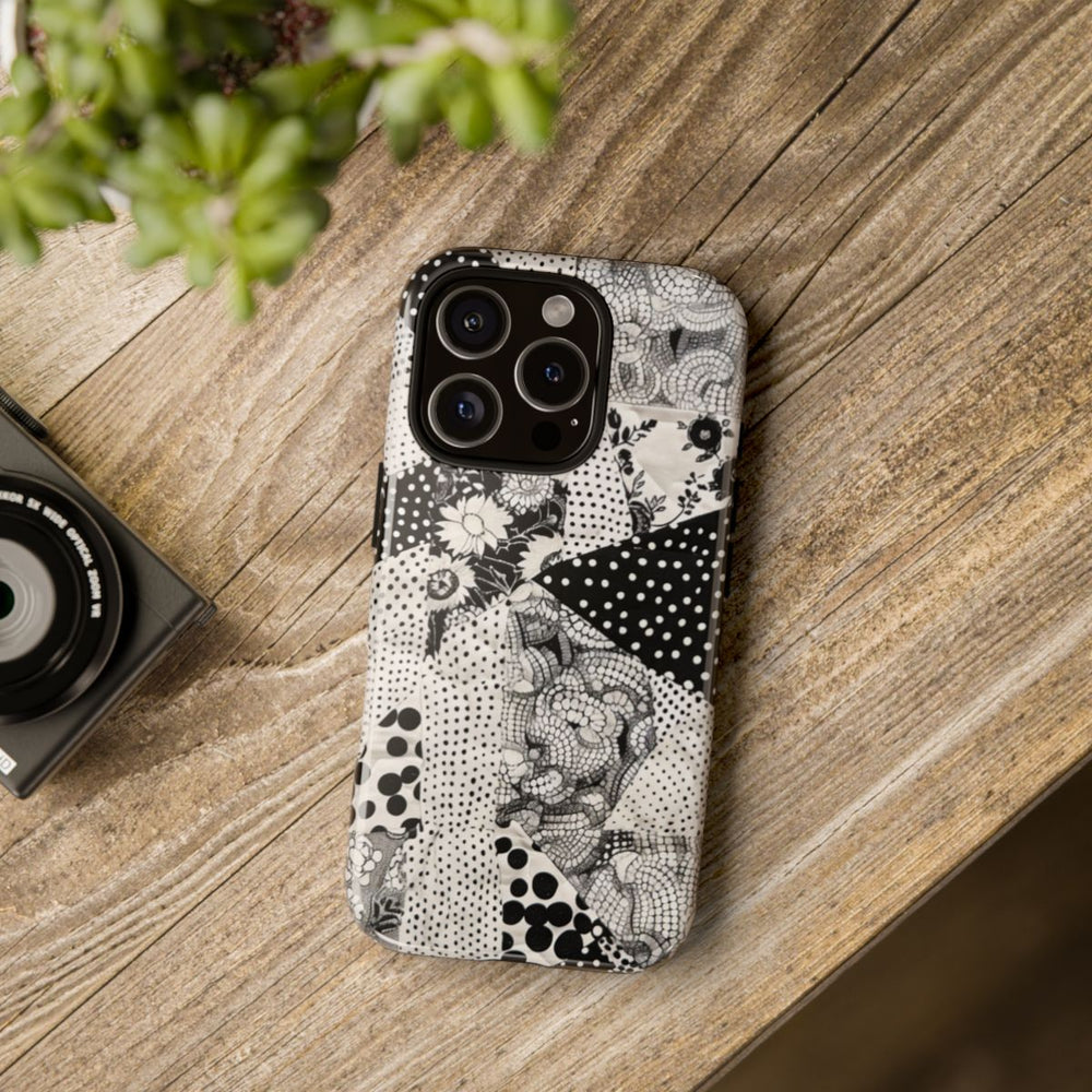 Zwart-Wit Patchwork met Bloemen en Stippen