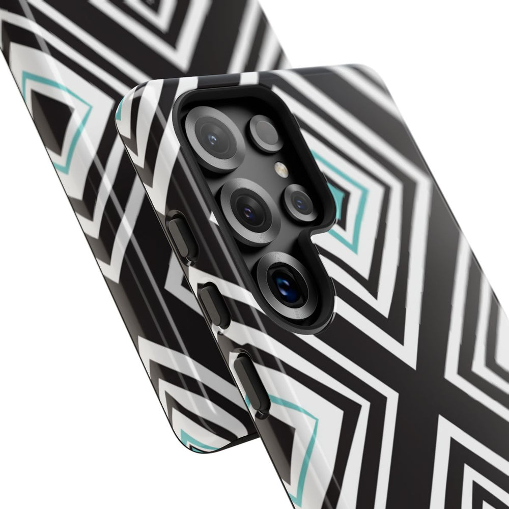Geometrisch Zwart-Turquoise Diamantpatroon