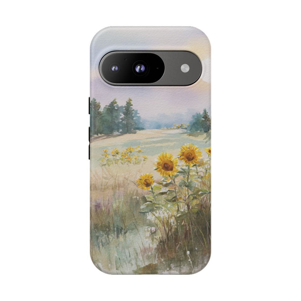 Zonnebloemen in een Pastelkleurig Landschap